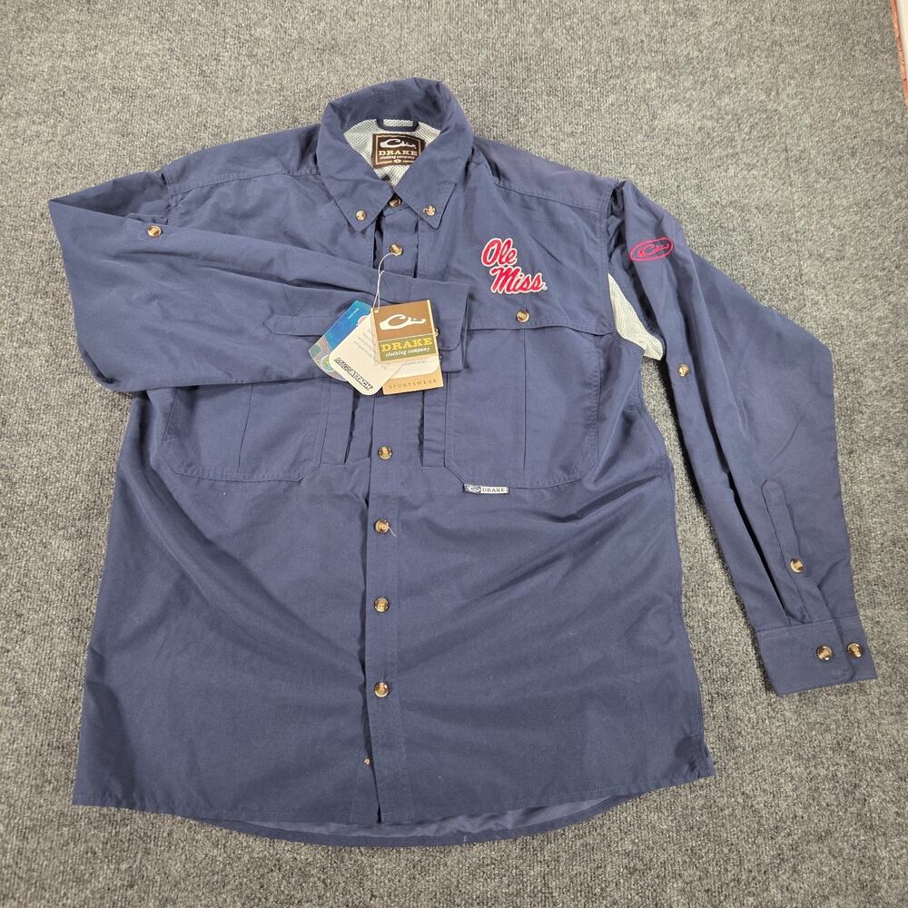 Drake Waterfowl Ole Miss Shirt Men's Blue Long Sleeve Button Down Vented S NEW